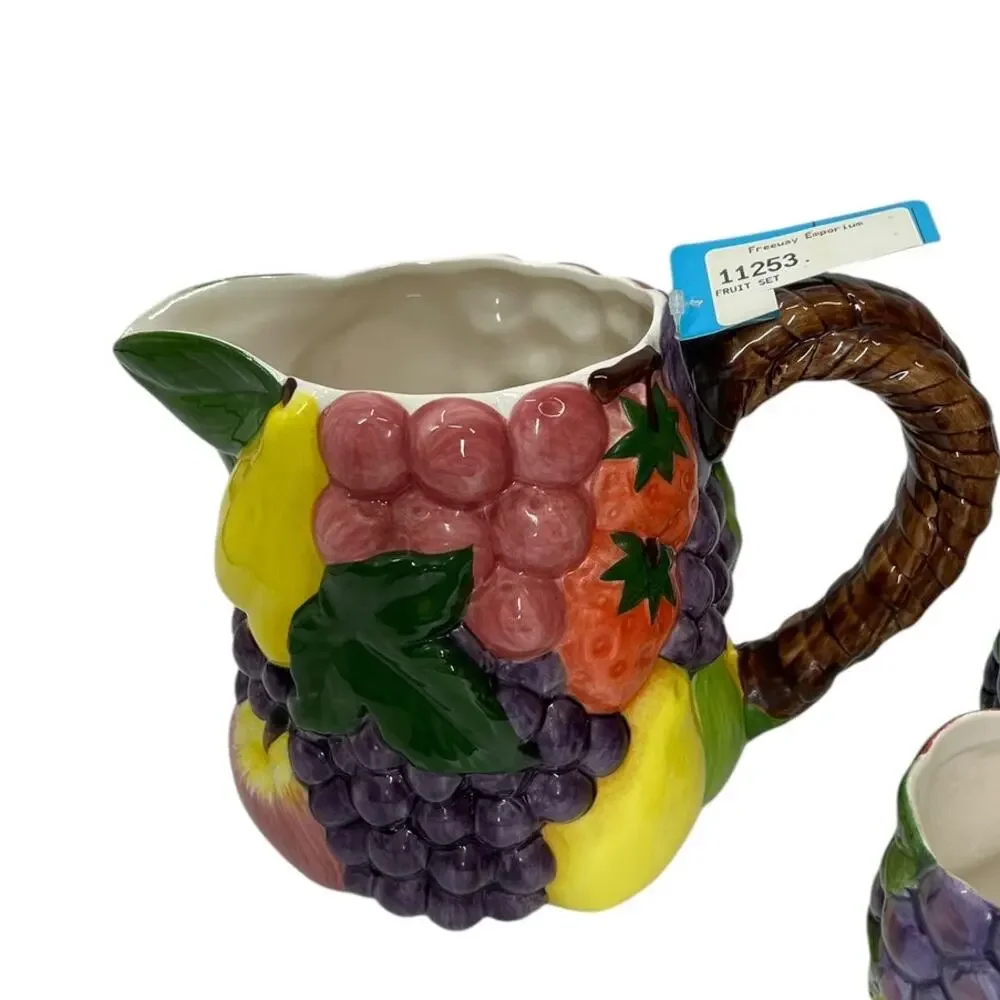 VINTAGE Fruit Pitcher & Cup Handcrafted Kitchen Decor